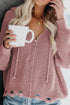 Zipper V-Neck Dropped Sleeve Hooded Solid Sweater